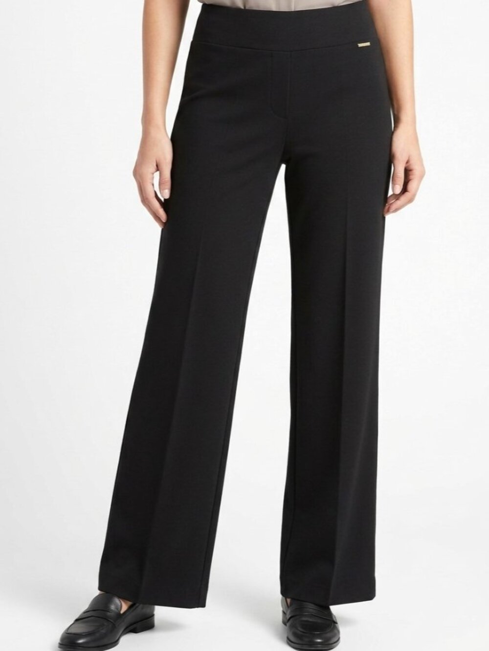 Anne Klein Ponte Pull On Wide Leg Trouser M Black Pants NWT